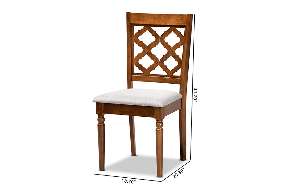 Ramiro Modern and Contemporary Grey Fabric Upholstered and Walnut Brown Finished Wood 2-Piece Dining Chair Set
