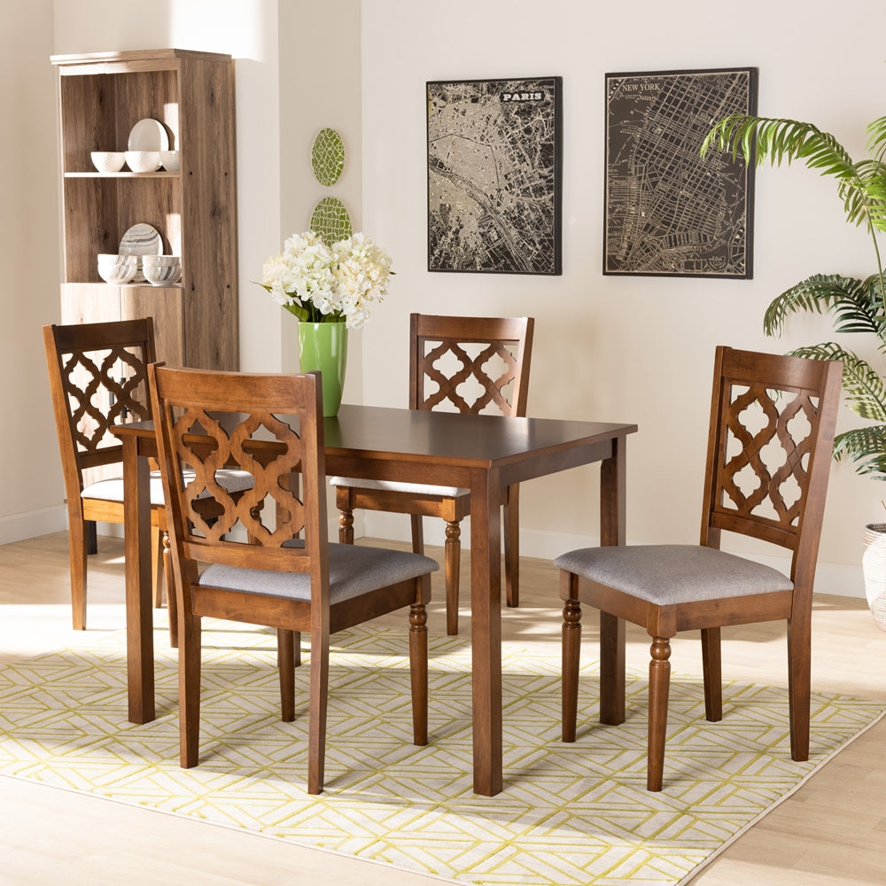 Ramiro Modern and Contemporary Grey Fabric Upholstered and Walnut Brown Finished Wood 5-Piece Dining Set