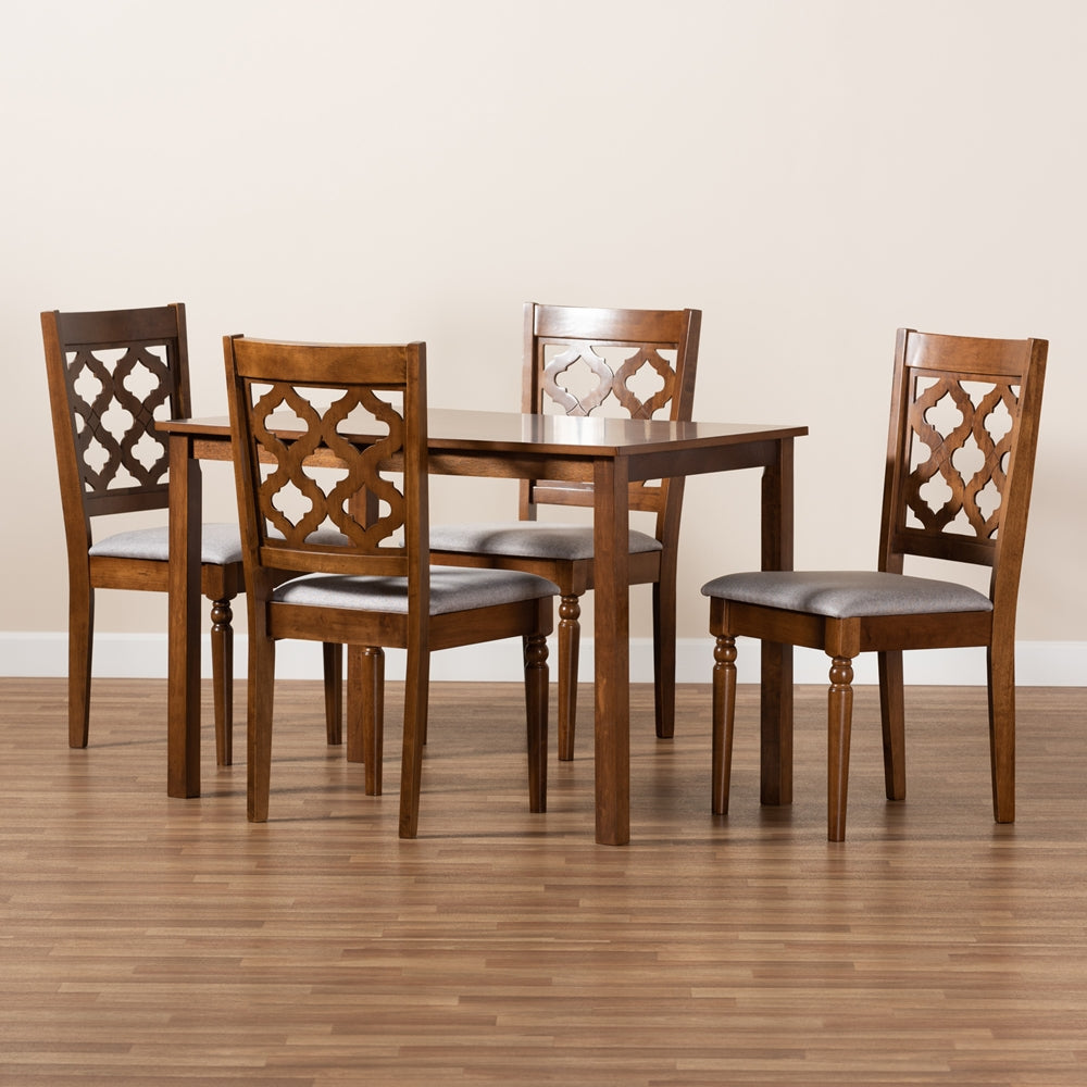 Ramiro Modern and Contemporary Grey Fabric Upholstered and Walnut Brown Finished Wood 5-Piece Dining Set