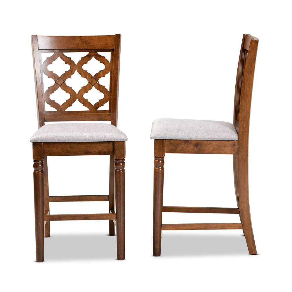 Ramiro Modern and Contemporary Transitional Grey Fabric Upholstered and Walnut Brown Finished Wood 2-Piece Counter Stool Set
