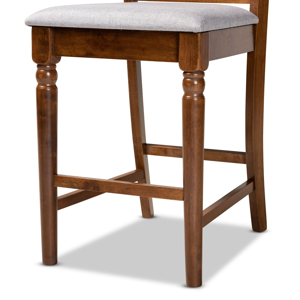 Ramiro Modern and Contemporary Transitional Grey Fabric Upholstered and Walnut Brown Finished Wood 2-Piece Counter Stool Set