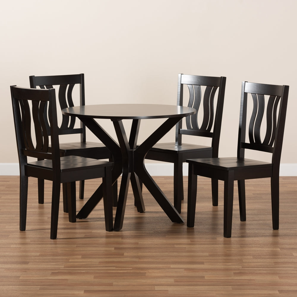 Mare Modern and Contemporary Transitional Dark Brown Finished Wood 5-Piece Dining Set