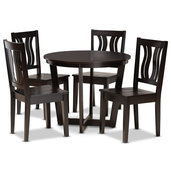 Elodia Modern and Contemporary Transitional Dark Brown Finished Wood 5-Piece Dining Set