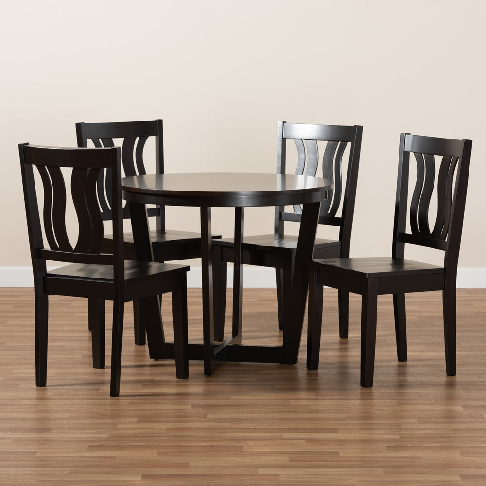 Elodia Modern and Contemporary Transitional Dark Brown Finished Wood 5-Piece Dining Set