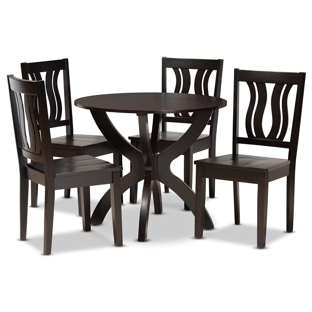 Karla Modern and Contemporary Transitional Dark Brown Finished Wood 5-Piece Dining Set
