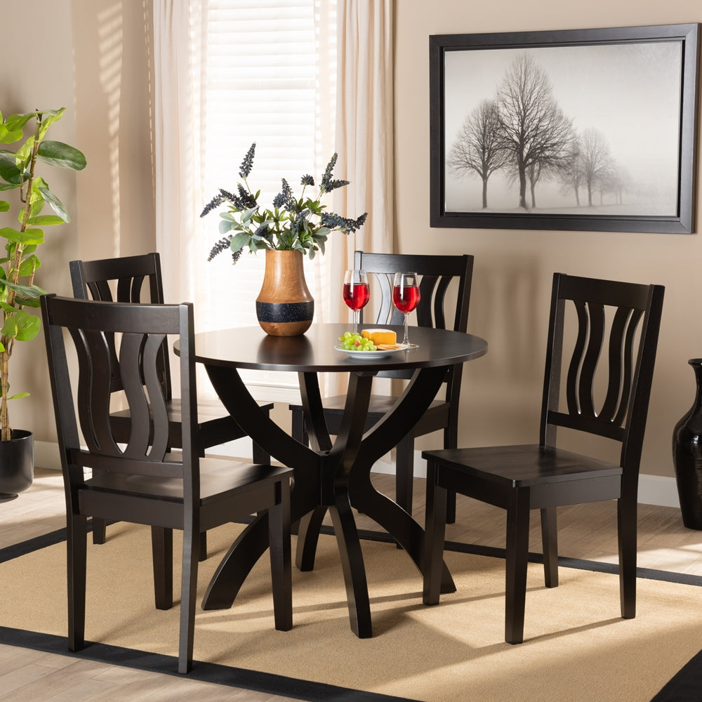 Karla Modern and Contemporary Transitional Dark Brown Finished Wood 5-Piece Dining Set