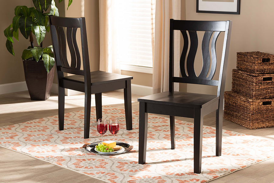 Fenton Modern and Contemporary Transitional Dark Brown Finished Wood 2-Piece Dining Chair Set
