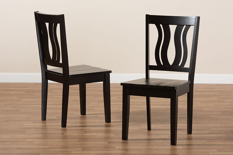 Fenton Modern and Contemporary Transitional Dark Brown Finished Wood 2-Piece Dining Chair Set