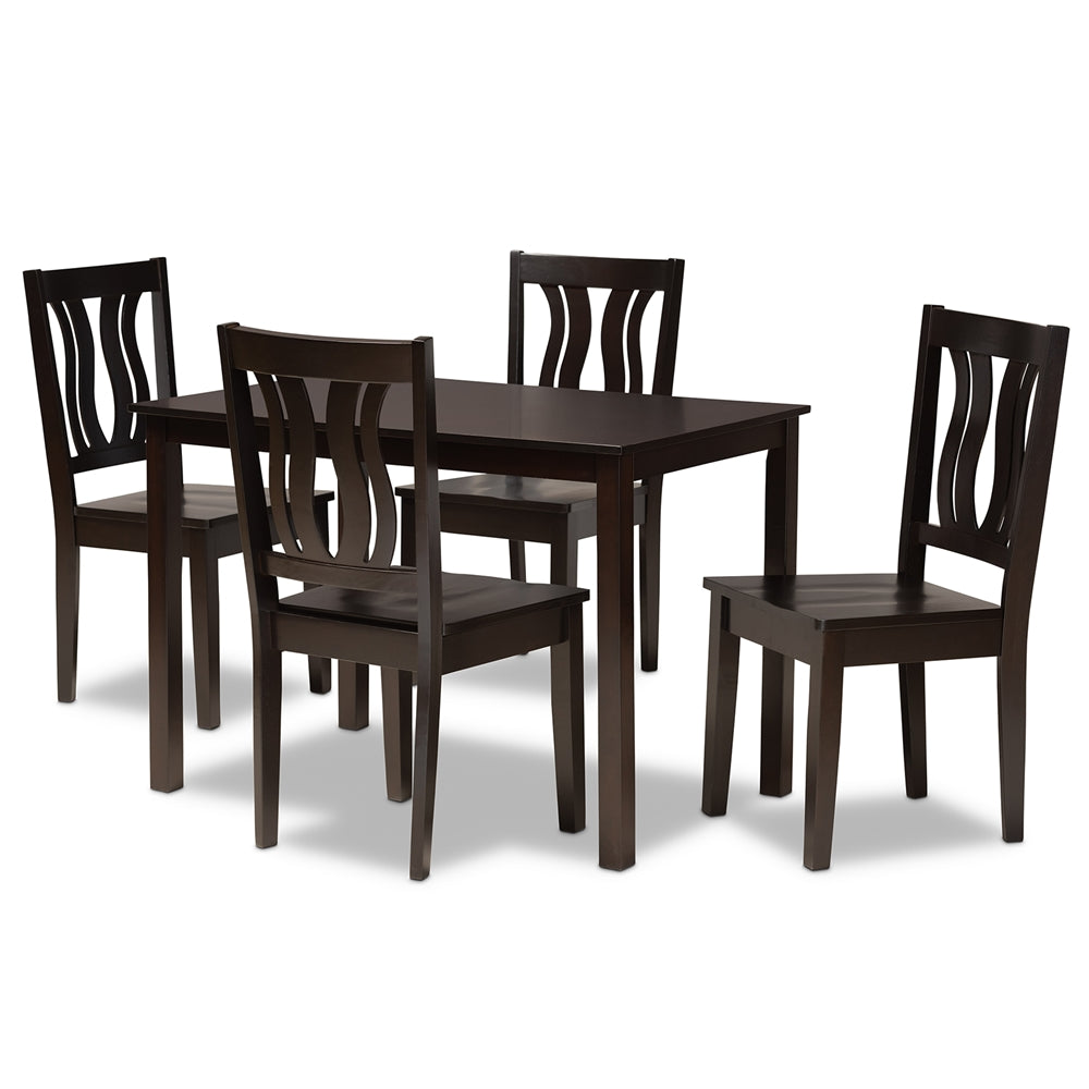 Zamira Modern and Contemporary Transitional Dark Brown Finished Wood 5-Piece Dining Set