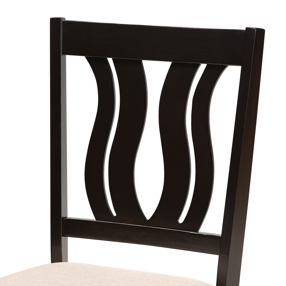 Fenton Modern and Contemporary Sand Fabric Upholstered and Dark Brown Finished Wood 7-Piece Dining Set