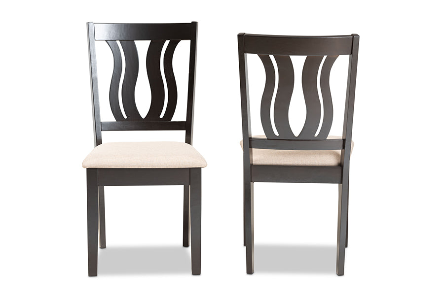 Fenton Modern and Contemporary Sand Fabric Upholstered and Dark Brown Finished Wood 2-Piece Dining Chair Set