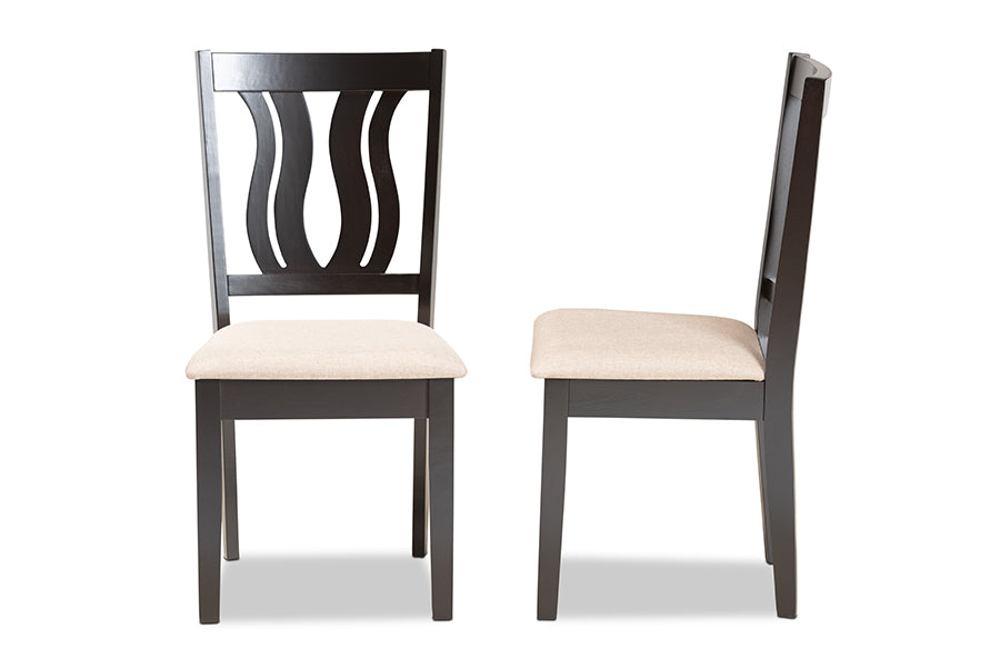 Fenton Modern and Contemporary Sand Fabric Upholstered and Dark Brown Finished Wood 2-Piece Dining Chair Set