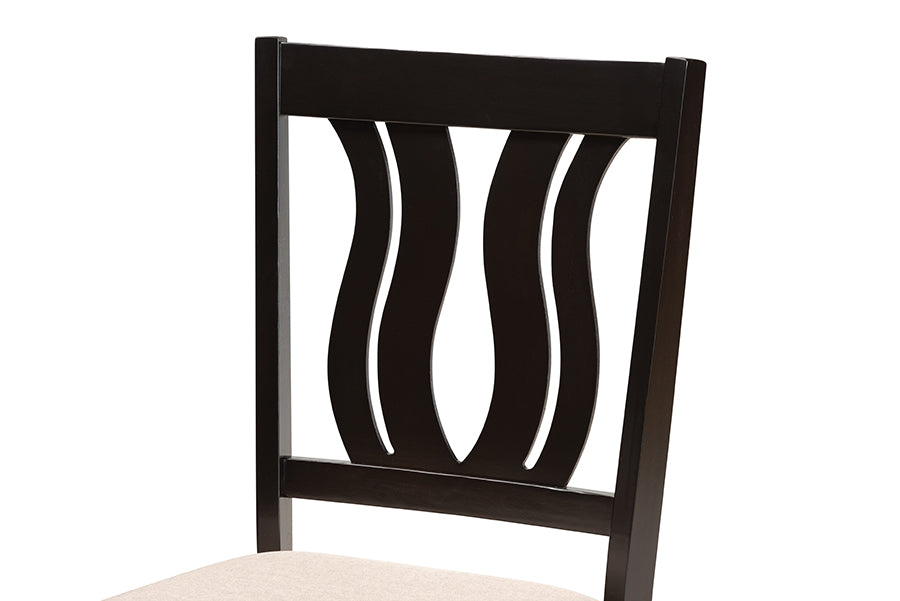 Fenton Modern and Contemporary Sand Fabric Upholstered and Dark Brown Finished Wood 2-Piece Dining Chair Set