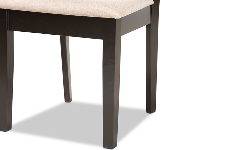 Fenton Modern and Contemporary Sand Fabric Upholstered and Dark Brown Finished Wood 2-Piece Dining Chair Set