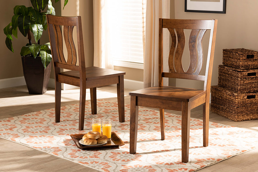 Fenton Modern and Contemporary Transitional Walnut Brown Finished Wood 2-Piece Dining Chair Set