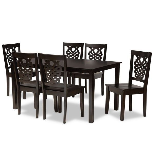 Luisa Modern and Contemporary Transitional Dark Brown Finished Wood 7-Piece Dining Set