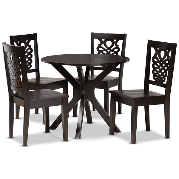 Liese Modern and Contemporary Transitional Dark Brown Finished Wood 5-Piece Dining Set