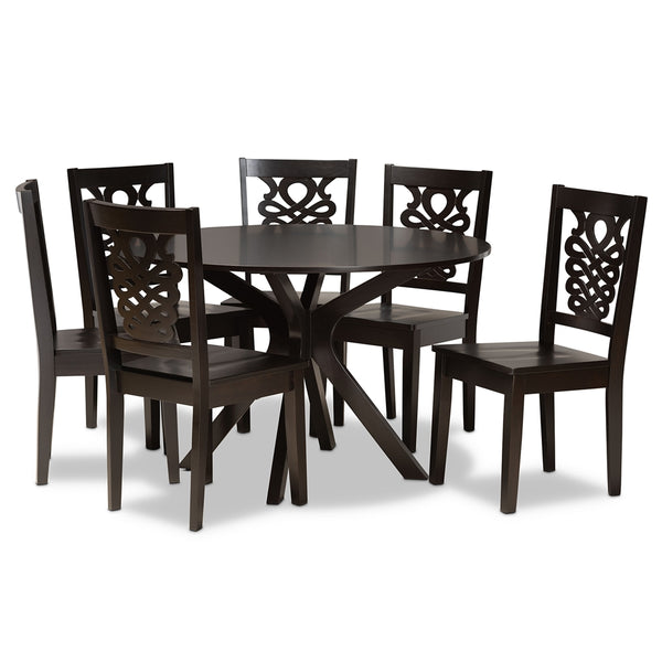 Liese Modern and Contemporary Transitional Dark Brown Finished Wood 7-Piece Dining Set