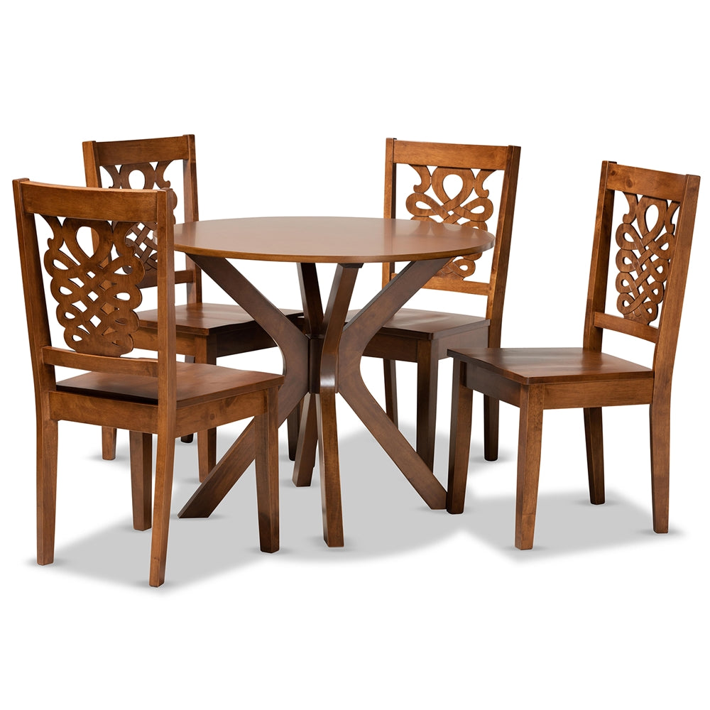 Liese Modern and Contemporary Transitional Walnut Brown Finished Wood 5-Piece Dining Set
