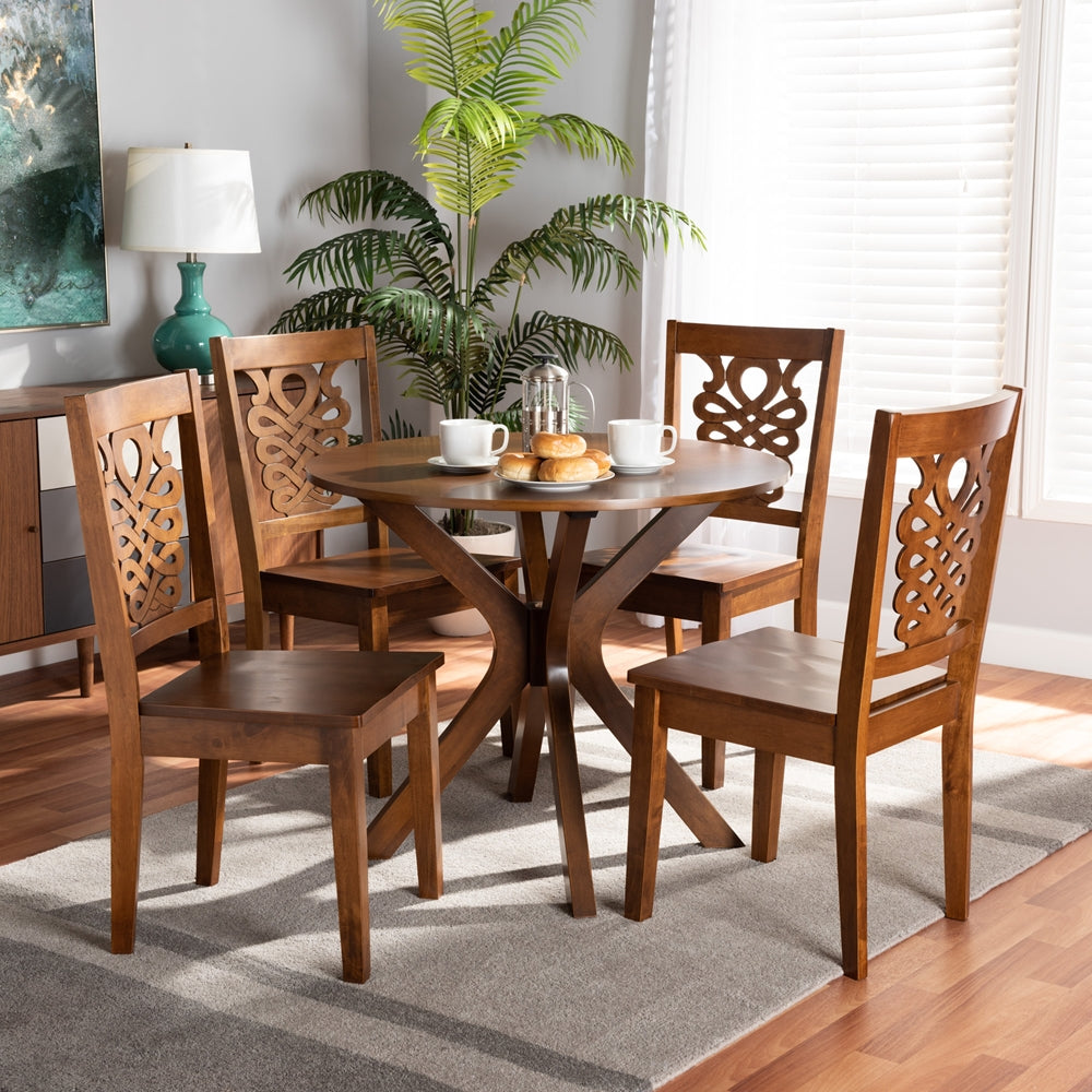 Liese Modern and Contemporary Transitional Walnut Brown Finished Wood 5-Piece Dining Set