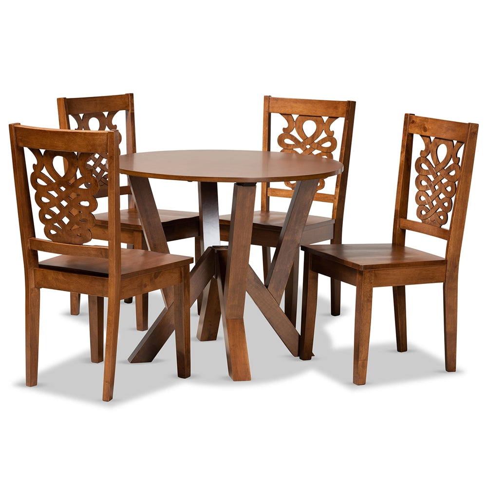 Valda Modern and Contemporary Transitional Walnut Brown Finished Wood 5-Piece Dining Set