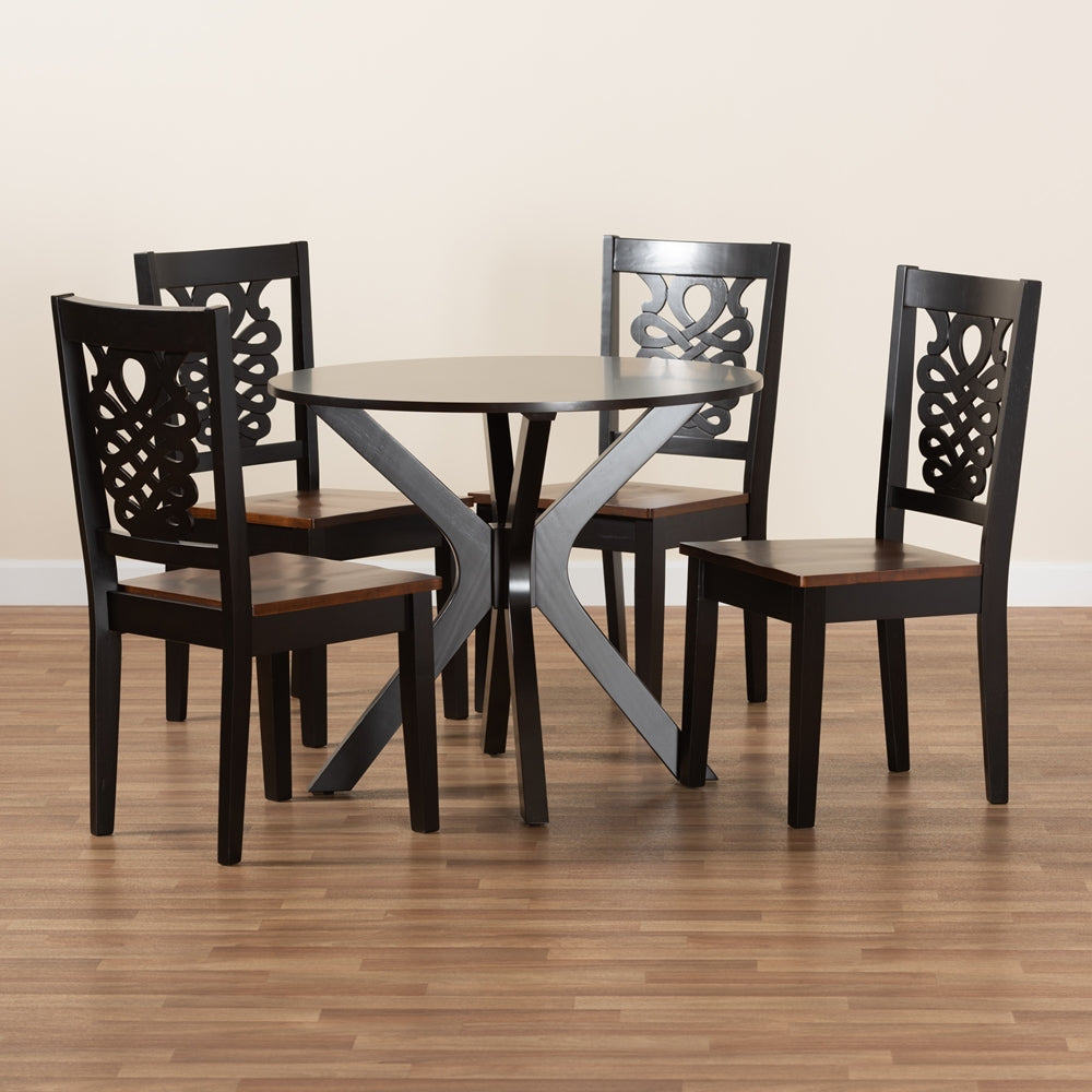 Liese Modern and Contemporary Transitional Two-Tone Dark Brown and Walnut Brown Finished Wood 5-Piece Dining Set