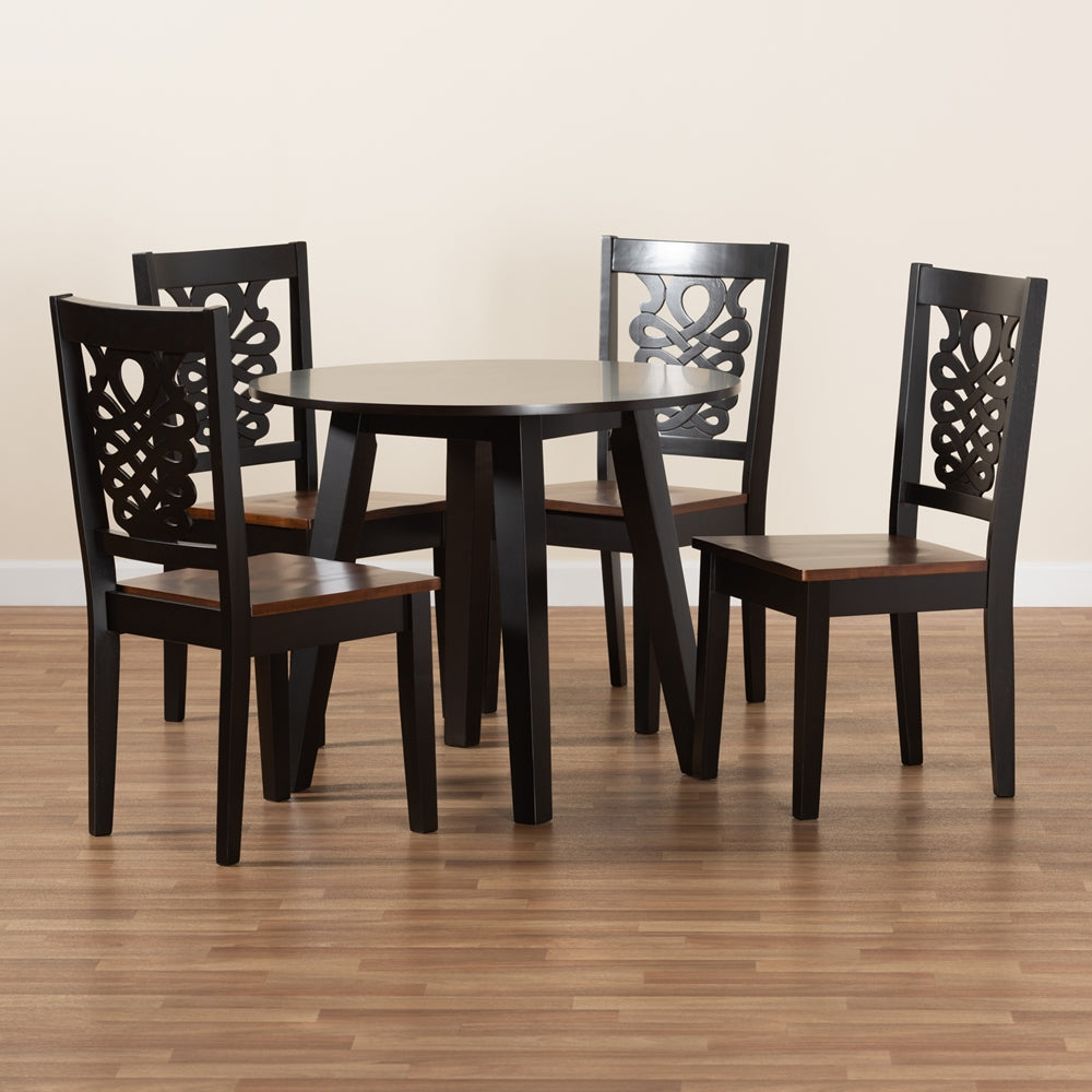 Mina Modern and Contemporary Transitional Two-Tone Dark Brown and Walnut Brown Finished Wood 5-Piece Dining Set
