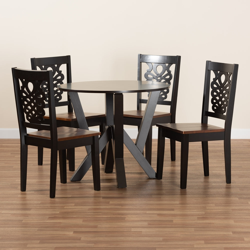 Valda Modern and Contemporary Transitional Two-Tone Dark Brown and Walnut Brown Finished Wood 5-Piece Dining Set