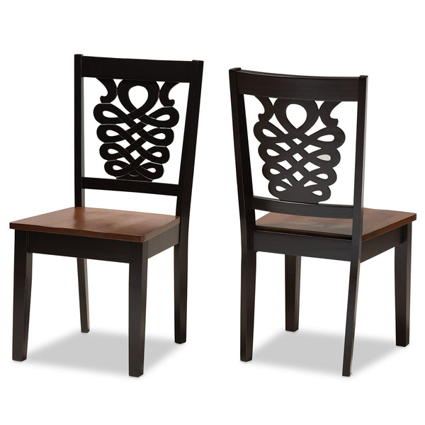 Gervais Modern and Contemporary Transitional Two-Tone Dark Brown and Walnut Brown Finished Wood 2-Piece Dining Chair Set