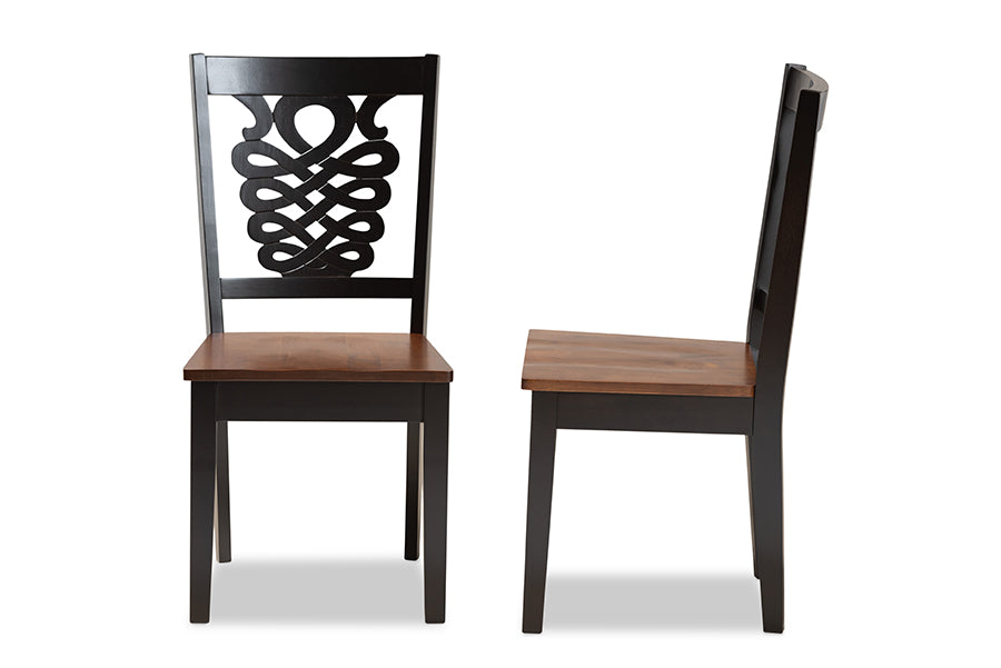 Gervais Modern and Contemporary Transitional Two-Tone Dark Brown and Walnut Brown Finished Wood 2-Piece Dining Chair Set
