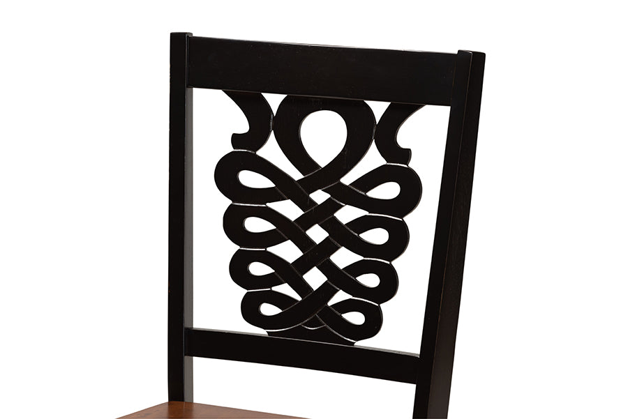 Gervais Modern and Contemporary Transitional Two-Tone Dark Brown and Walnut Brown Finished Wood 2-Piece Dining Chair Set