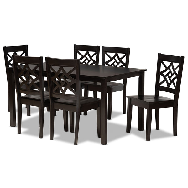 Nicolette Modern and Contemporary Dark Brown Finished Wood 7-Piece Dining Set