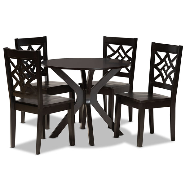 Miela Modern and Contemporary Dark Brown Finished Wood 5-Piece Dining Set