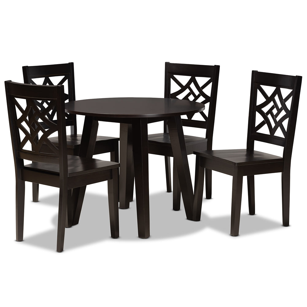Rava Modern and Contemporary Dark Brown Finished Wood 5-Piece Dining Set