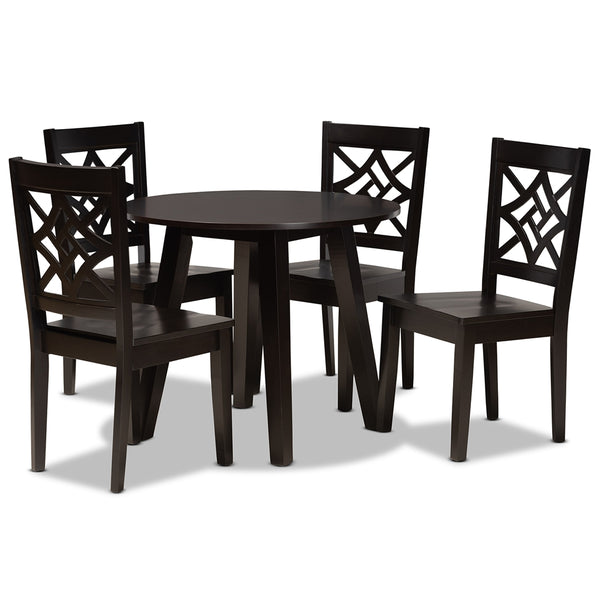 Rava Modern and Contemporary Dark Brown Finished Wood 5-Piece Dining Set