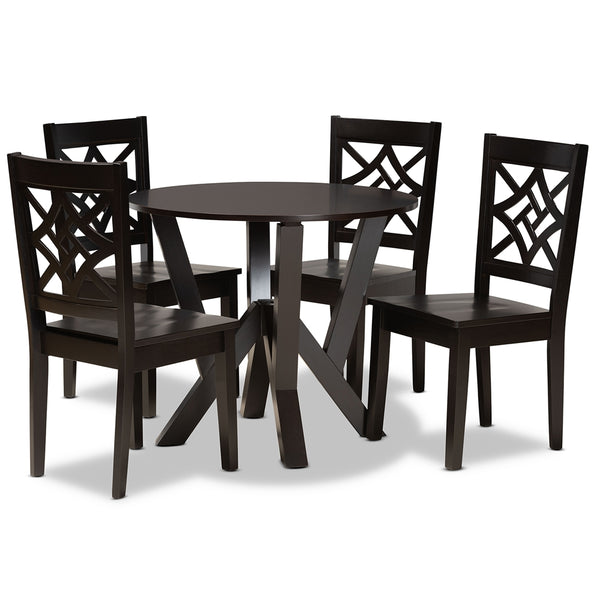 Kaila Modern and Contemporary Dark Brown Finished Wood 5-Piece Dining Set