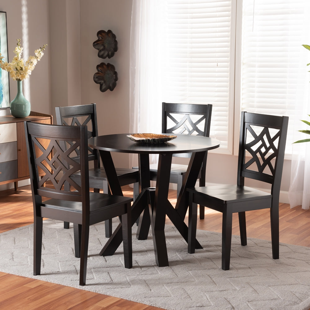 Kaila Modern and Contemporary Dark Brown Finished Wood 5-Piece Dining Set