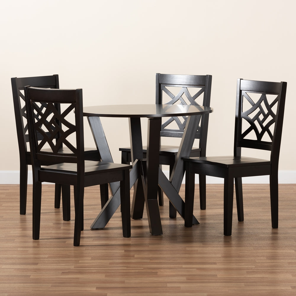 Kaila Modern and Contemporary Dark Brown Finished Wood 5-Piece Dining Set