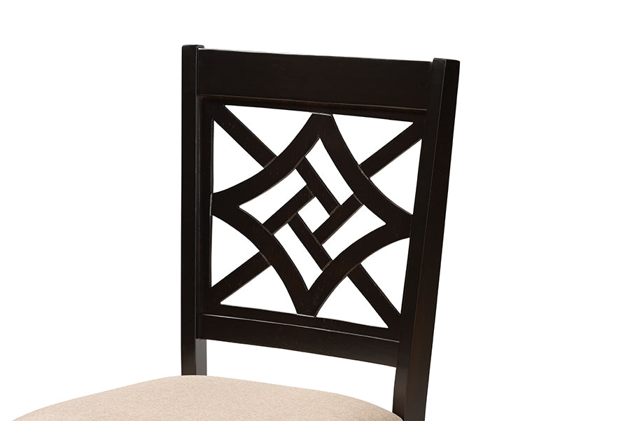 Nicolette Modern and Contemporary Sand Fabric Upholstered and Dark Brown Finished Wood 2-Piece Dining Chair Set