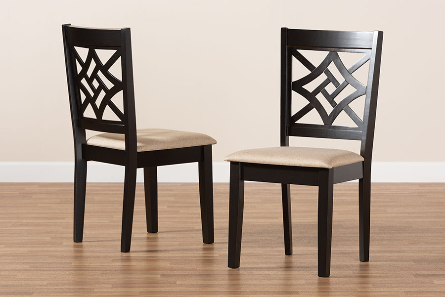 Nicolette Modern and Contemporary Sand Fabric Upholstered and Dark Brown Finished Wood 2-Piece Dining Chair Set
