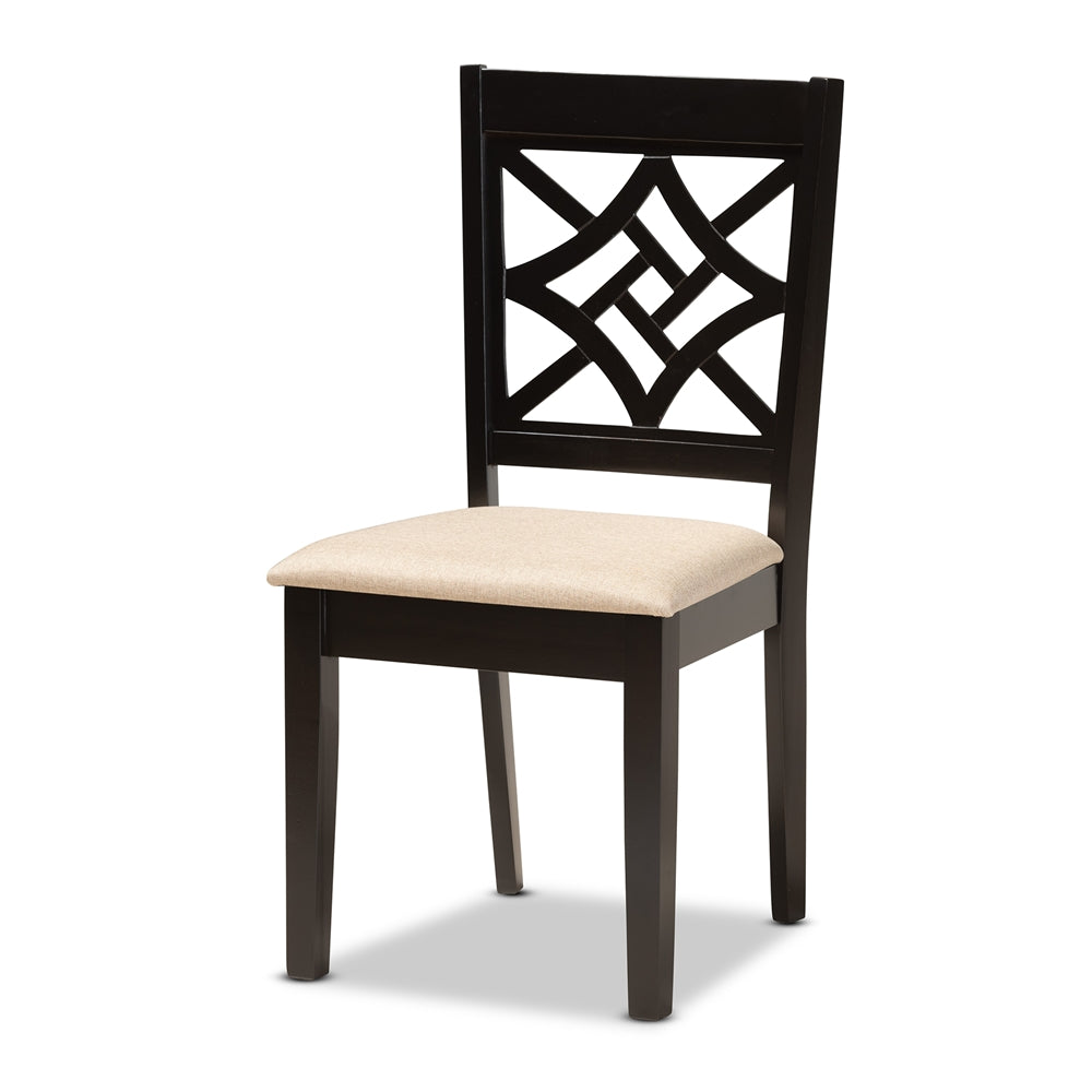 Nicolette Modern and Contemporary Sand Fabric Upholstered and Dark Brown Finished Wood 5-Piece Dining Set