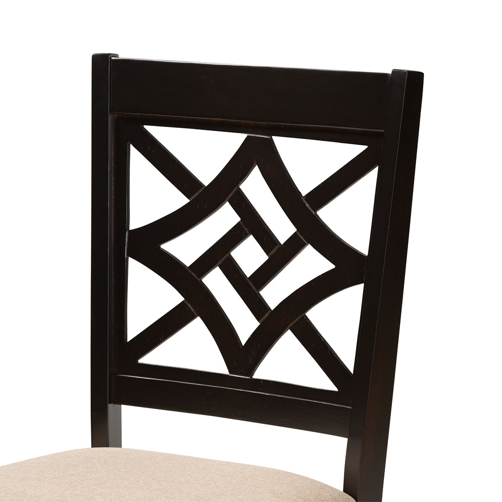 Nicolette Modern and Contemporary Sand Fabric Upholstered and Dark Brown Finished Wood 5-Piece Dining Set