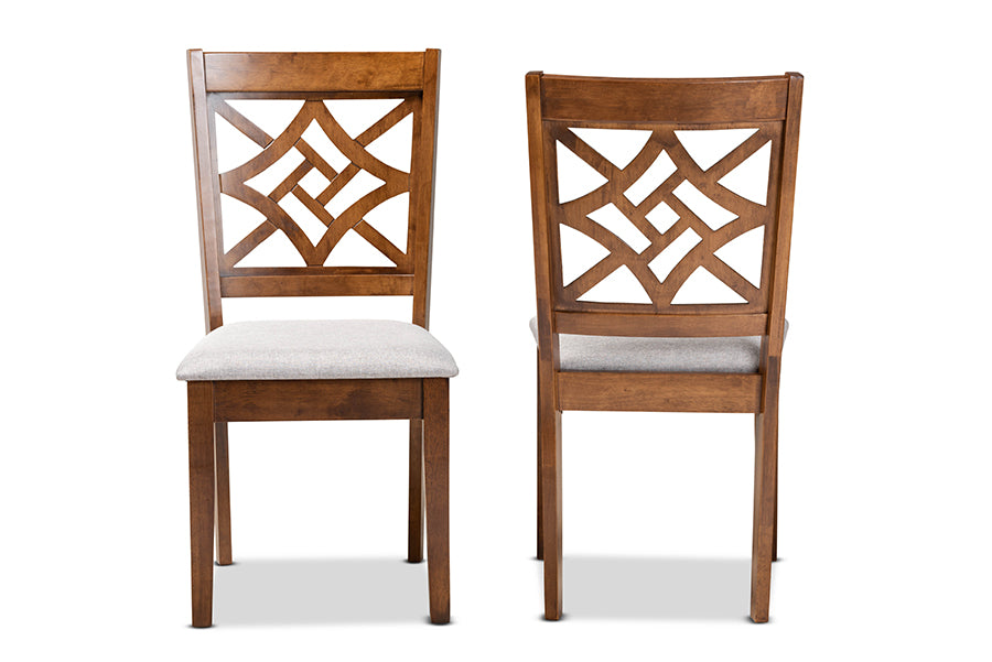 Nicolette Modern and Contemporary Grey Fabric Upholstered and Walnut Brown Finished Wood 2-Piece Dining Chair Set