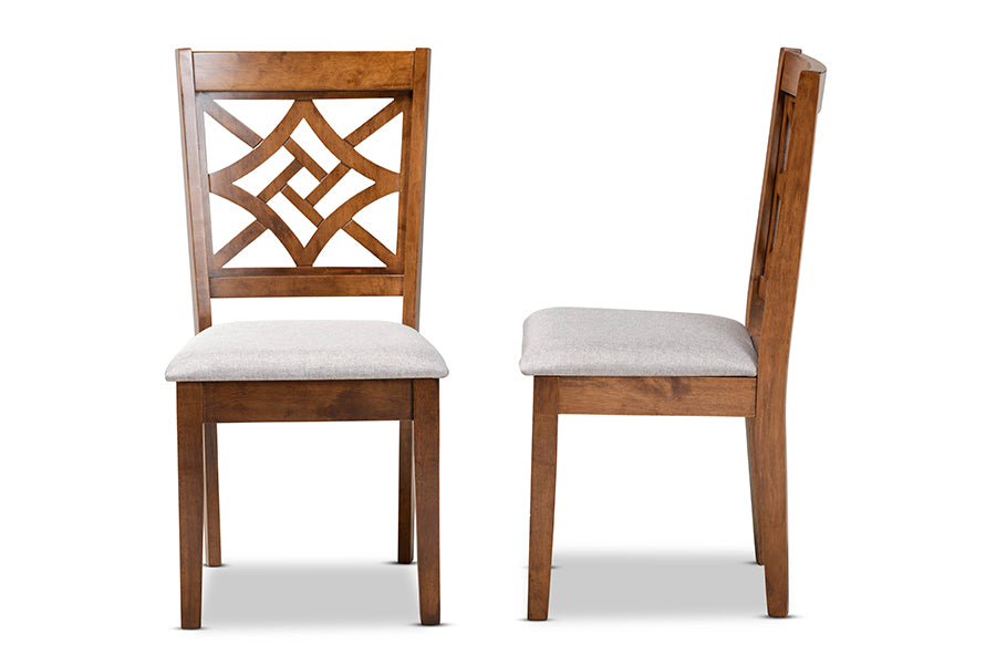 Nicolette Modern and Contemporary Grey Fabric Upholstered and Walnut Brown Finished Wood 2-Piece Dining Chair Set