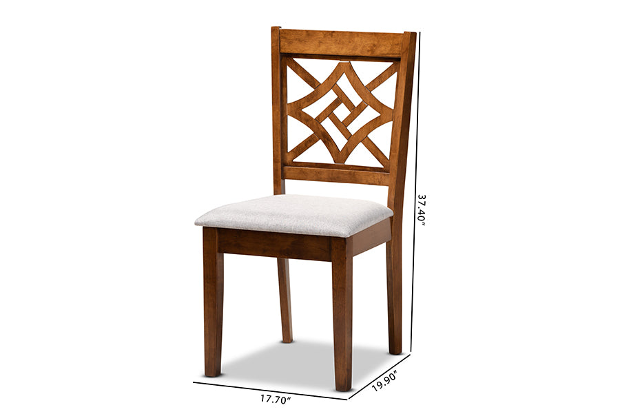 Nicolette Modern and Contemporary Grey Fabric Upholstered and Walnut Brown Finished Wood 2-Piece Dining Chair Set