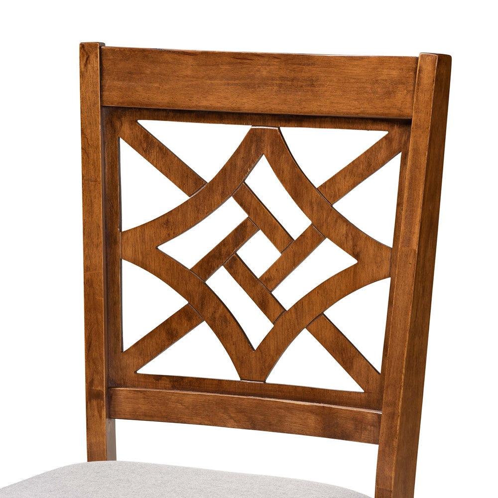 Nicolette Modern and Contemporary Grey Fabric Upholstered and Walnut Brown Finished Wood 5-Piece Dining Set