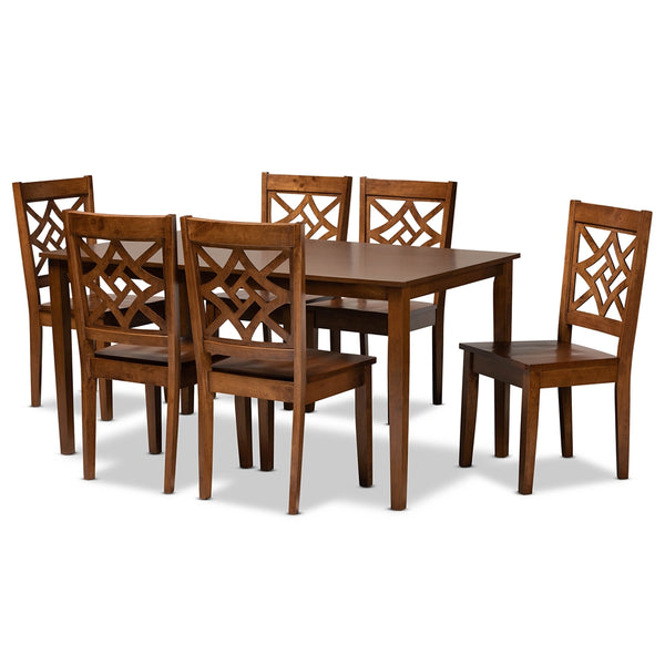Nicolette Modern and Contemporary Walnut Brown Finished Wood 7-Piece Dining Set