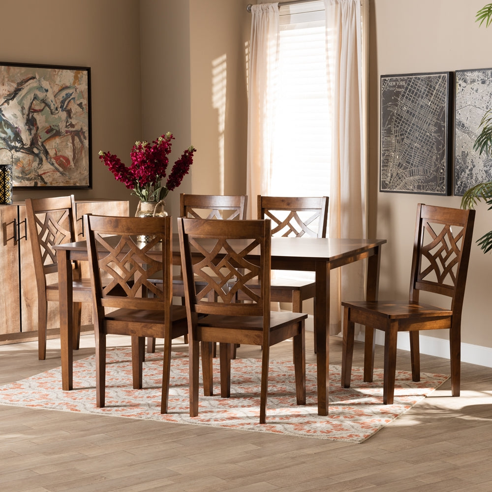 Nicolette Modern and Contemporary Walnut Brown Finished Wood 7-Piece Dining Set