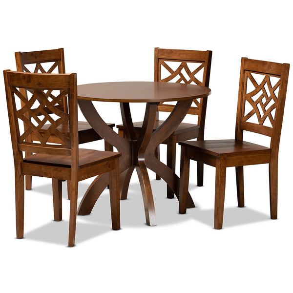 Anila Modern and Contemporary Walnut Brown Finished Wood 5-Piece Dining Set