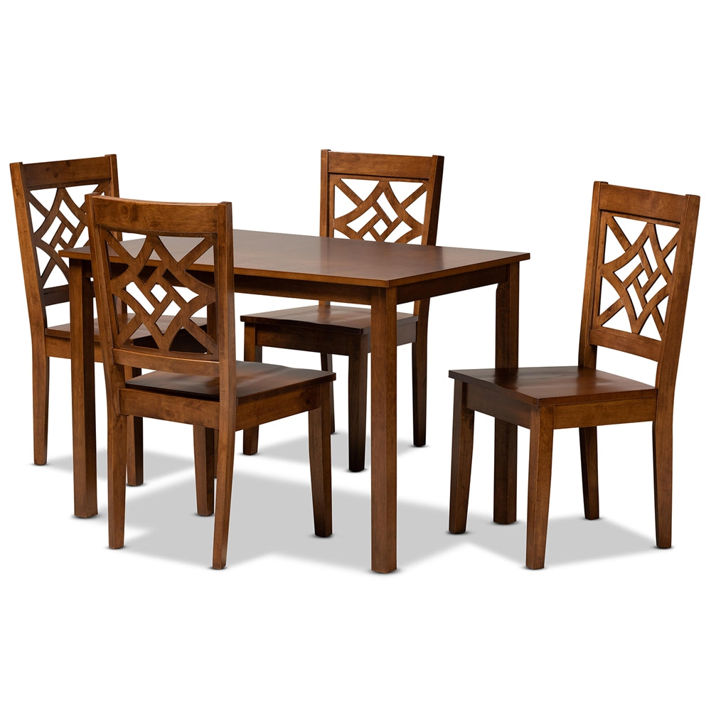 Nicolette Modern and Contemporary Walnut Brown Finished Wood 5-Piece Dining Set